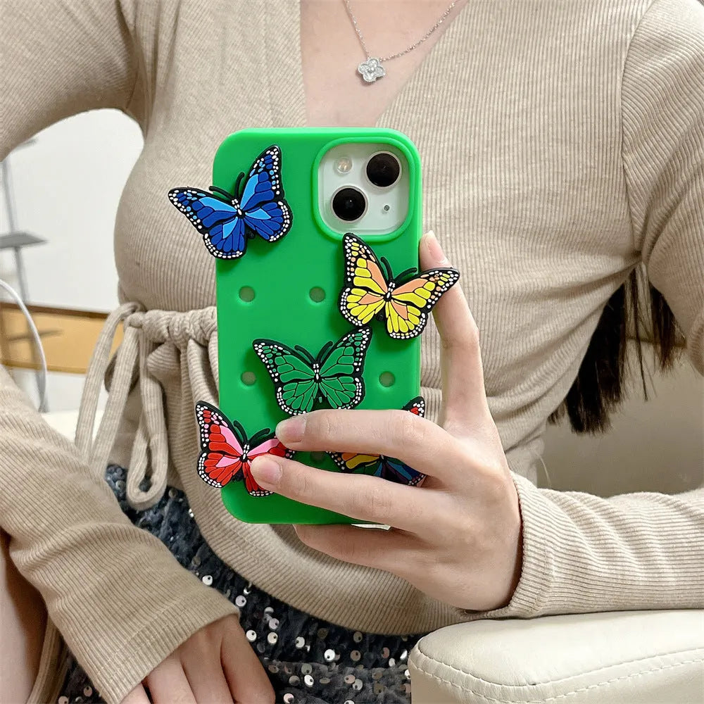 Three-dimensional colorized butterfly silicone phone case anti-fall for Apple iPhone