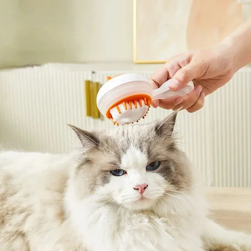 Automatic pet bath brush with soft gel massage heads in blue and orange colour options