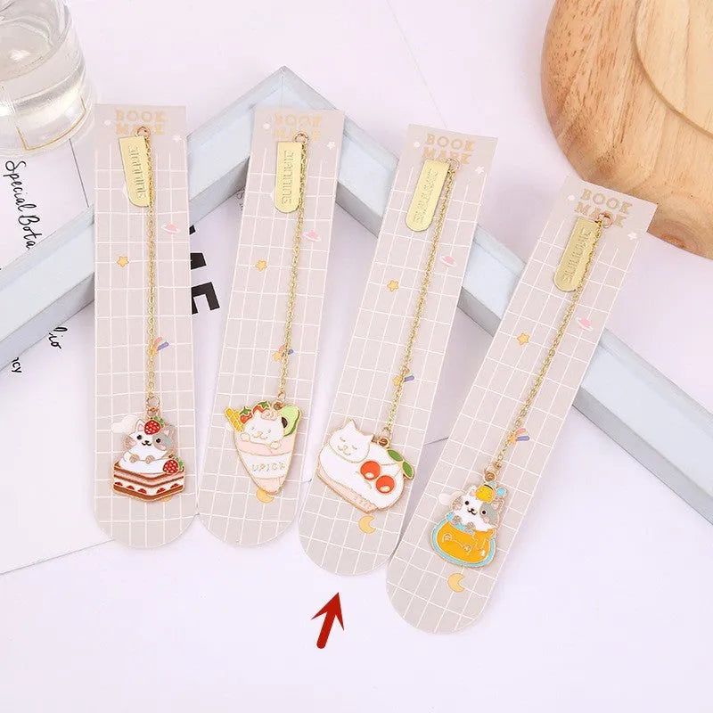 Jane Lime cute cartoon cat metal bookmark with food-themed designs on a 18.3cm PVC and paper card.