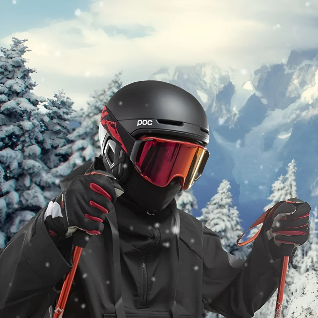Double-layer anti-fog ski goggles with full real film lens, shown in a choice of six frame and lens colours.