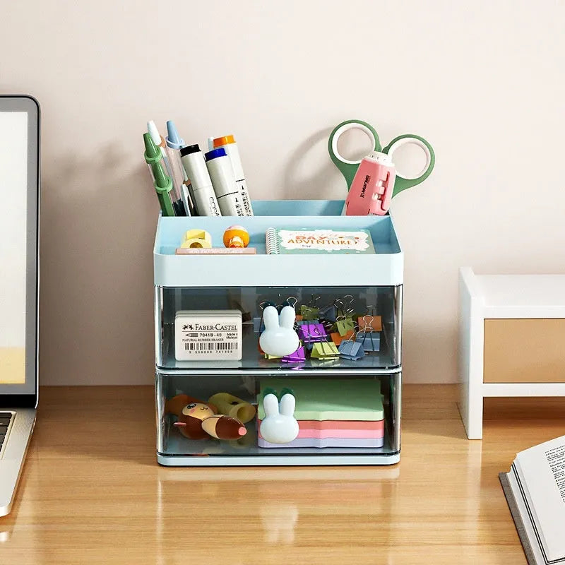 Transparent drawer storage box with grid compartments in cherry blossom pink