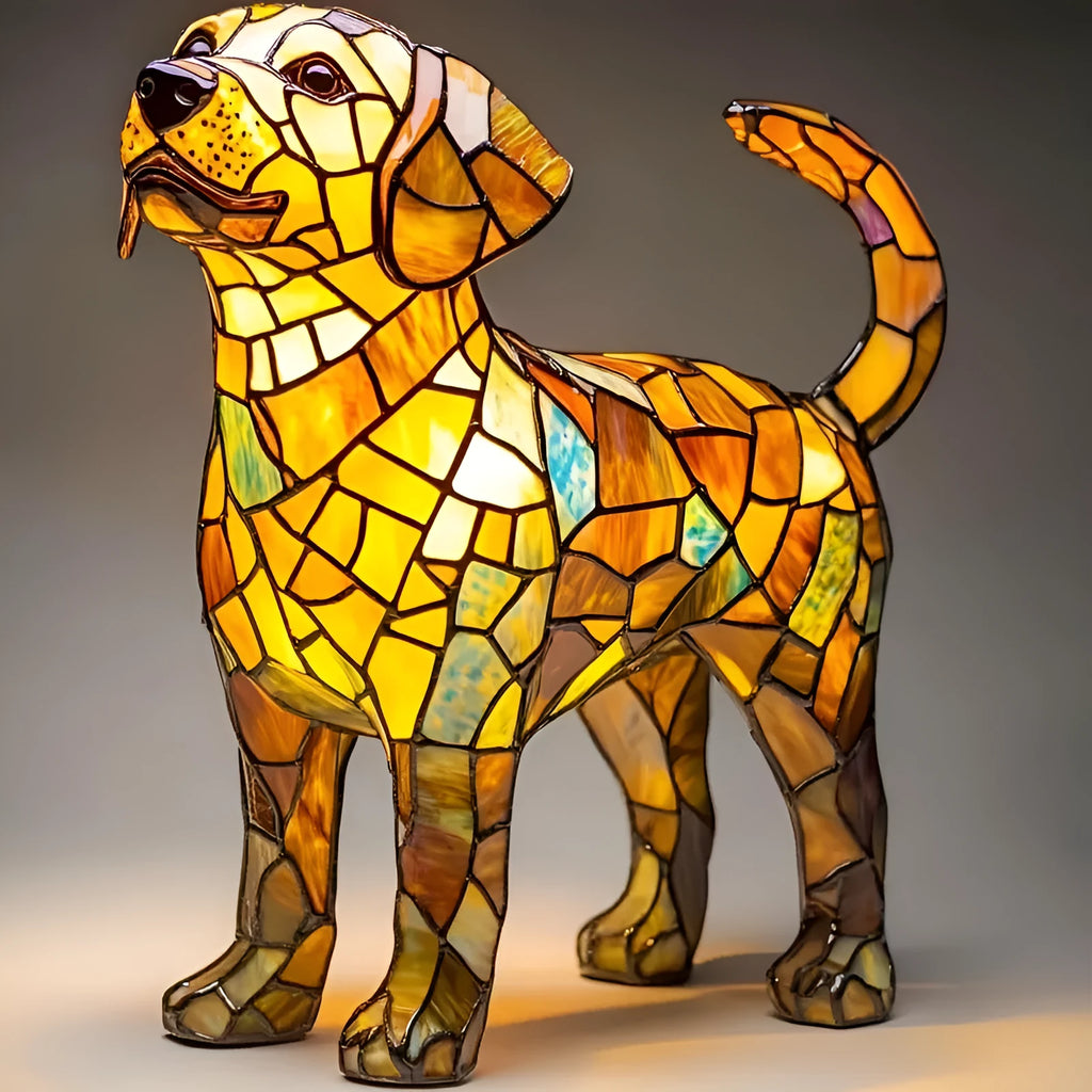 Golden retriever standing resin LED night lamp modern art carved statue 19x16x18cm