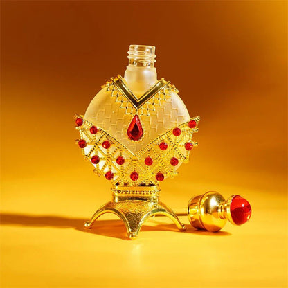 Luxurious perfume oil in a decorative glass bottle, featuring a floral, long-lasting fragrance for confident, radiant wear