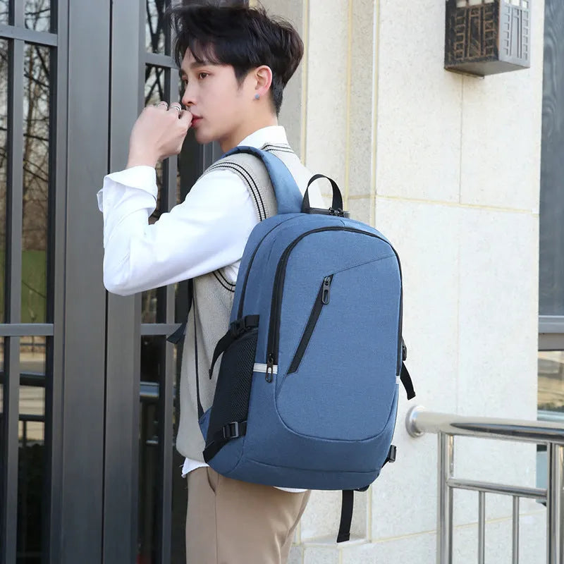 Oxford cloth computer backpack in grey, black, blue, or red with 20-35L capacity
