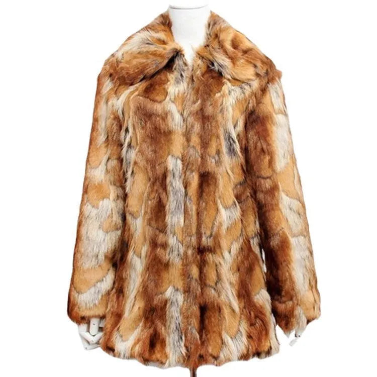 Women's tiger pattern faux fur leather jacket with slim fit and 65cm length