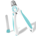Blue and white pet nail clippers with safety lock for dog and cat grooming