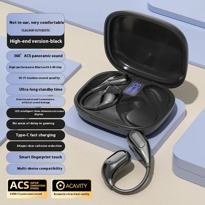 Ear-mounted Bluetooth headset with noise reduction, digital display, over 8 hours battery, in black colour