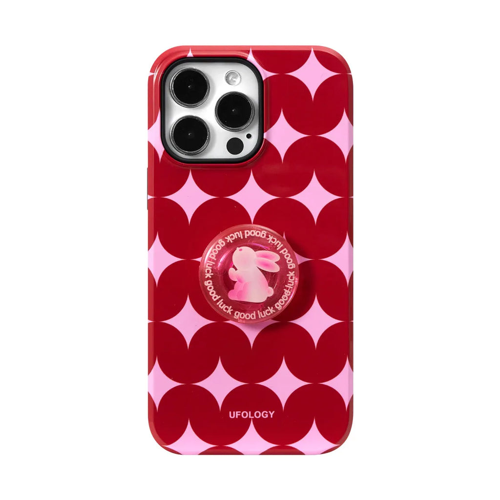 Rabbit New Year plaid iPhone case with all-inclusive glass cover and optional rabbit stand