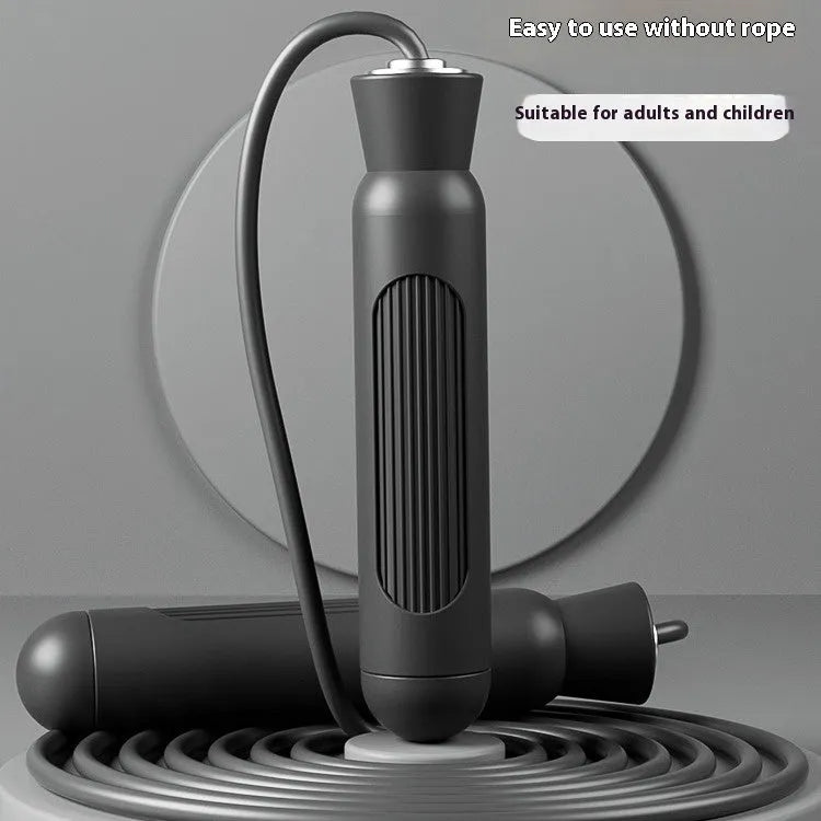 Black adjustable exam training skipping rope with wire construction and handles