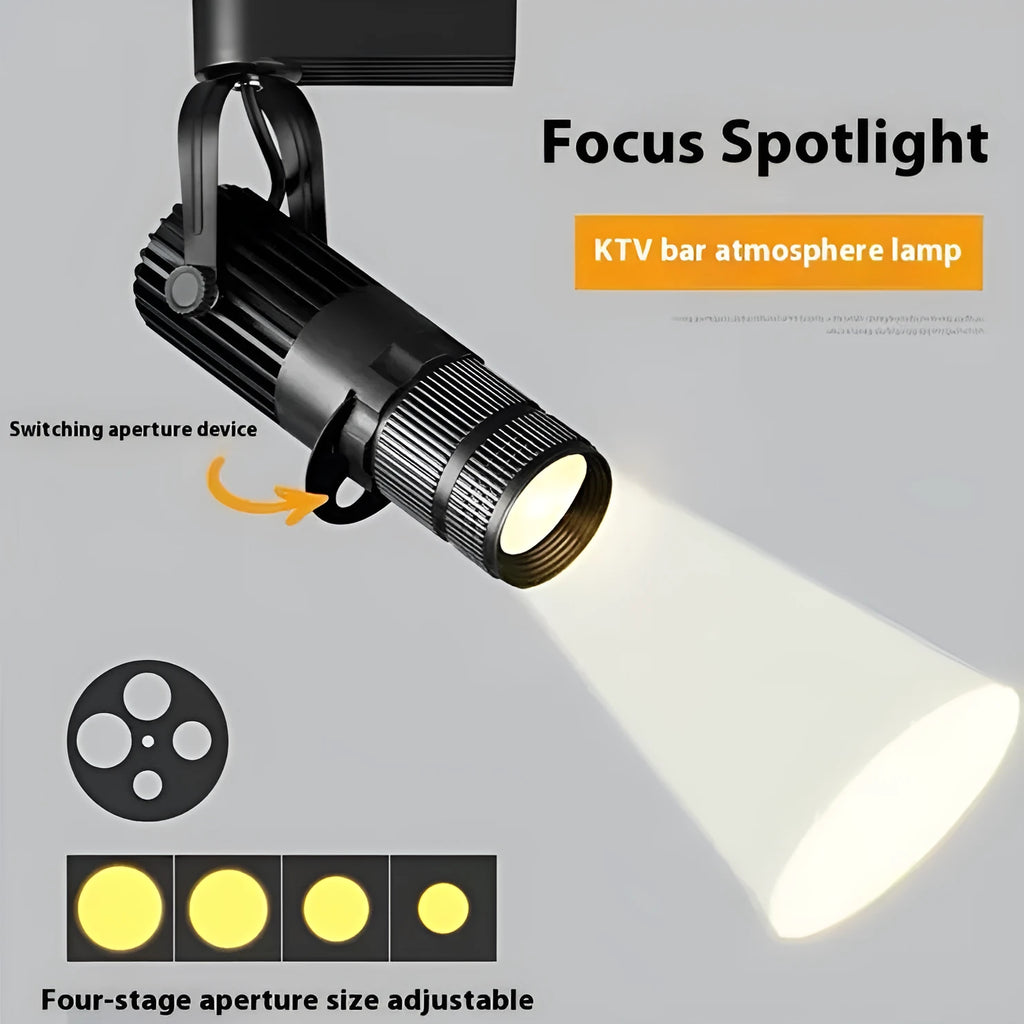 Black aluminium LED surface spotlight with 20W warm white light for commercial atmosphere lighting