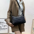 Genuine leather large capacity horizontal square shoulder crossbody bag with black plaid pattern