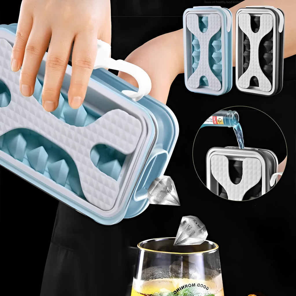 Silicone ice cube mould and water bottle combo in light grey, sky blue, or white colour.