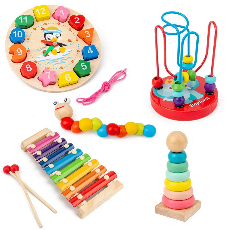Wooden Orff children's eight-tone piano early education toy set with wooden toys in a Kraft box