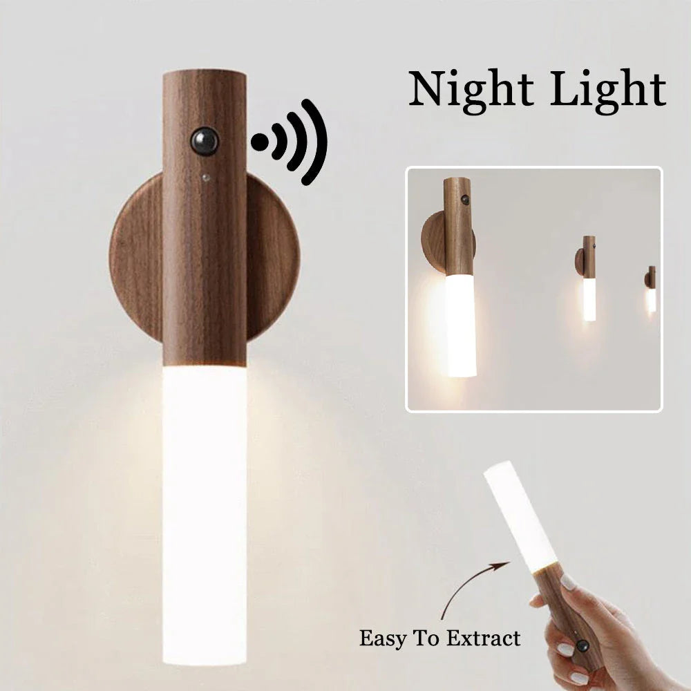 Magnetic LED night light with motion sensor, designed for lighting up corridors, porches, and cabinets in homes