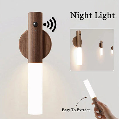 Magnetic LED night light with motion sensor, designed for lighting up corridors, porches, and cabinets in homes