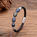 Handmade unisex bracelet with irregular freshwater pearls on brown leather cord