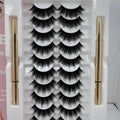 Ten pairs of black non-bleaching waterproof magnetic false eyelashes in style A on a white background
