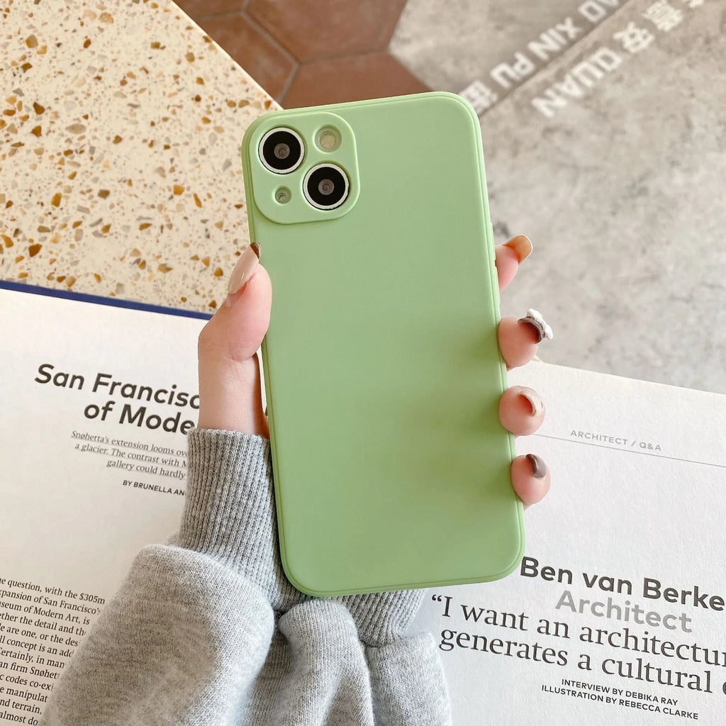 Solid colour TPU iPhone case with straight edges, shown in black, compatible with iPhone 14 and other models.