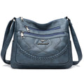 Soft black PU leather crossbody shoulder bag with a horizontal square shape and large capacity