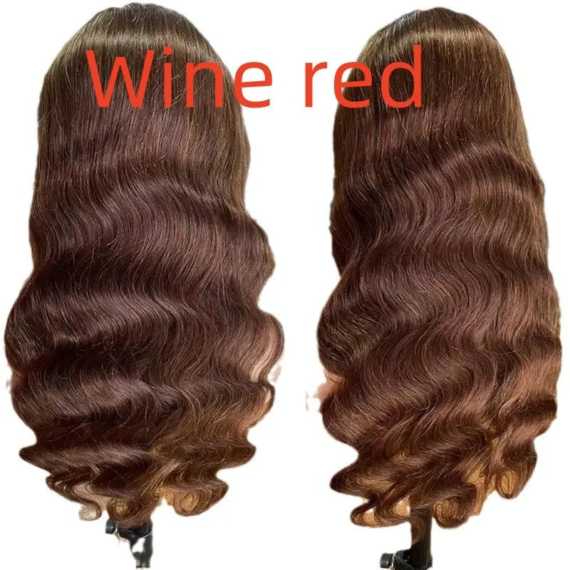 Brown big wave fake long curly wig head cover with side bangs on mannequin