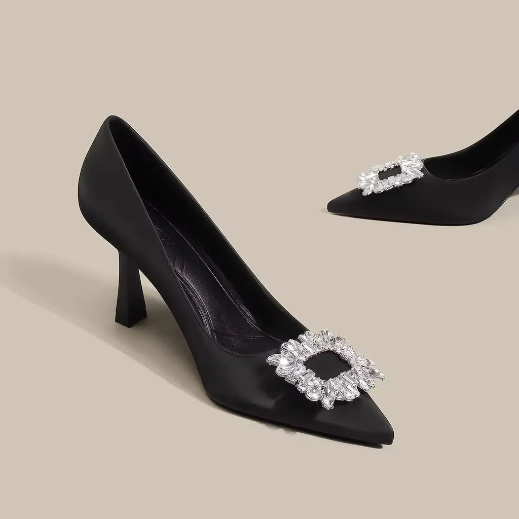 Women's French pointed stiletto high heels in creamy-white or black, low-top formal pumps with 3-5cm heel