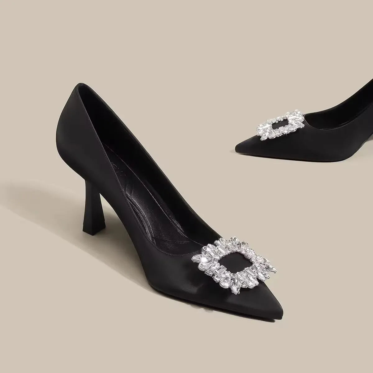 Women's French pointed stiletto high heels in creamy-white or black, low-top formal pumps with 3-5cm heel