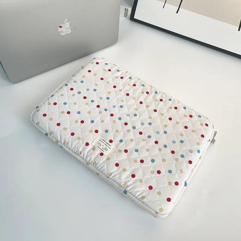 Polka dot women's laptop bag with storage compartments available in three size options