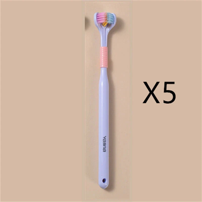 3-in-1 Soft Bristle Toothbrush with Tri-Sided Brush Head and Temperature-Responsive Bristles