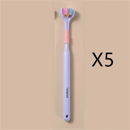 3-in-1 Soft Bristle Toothbrush with Tri-Sided Brush Head and Temperature-Responsive Bristles