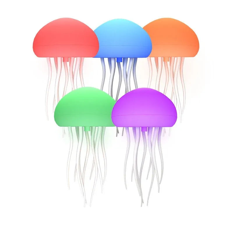 Jellyfish mood lamp with LED lights and adjustable tentacles on desk