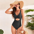 Solid colour high-waisted one-piece swimsuit with front pleating detail in navy blue