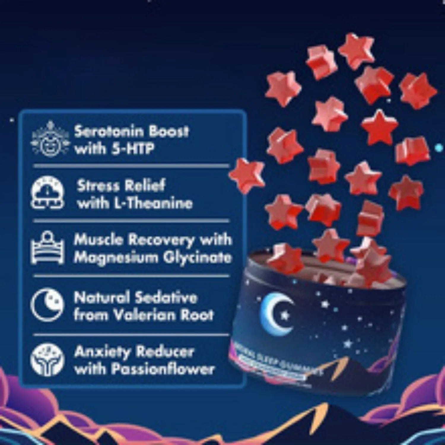Pack of 60 melatonin gummy capsules for room temperature storage.
