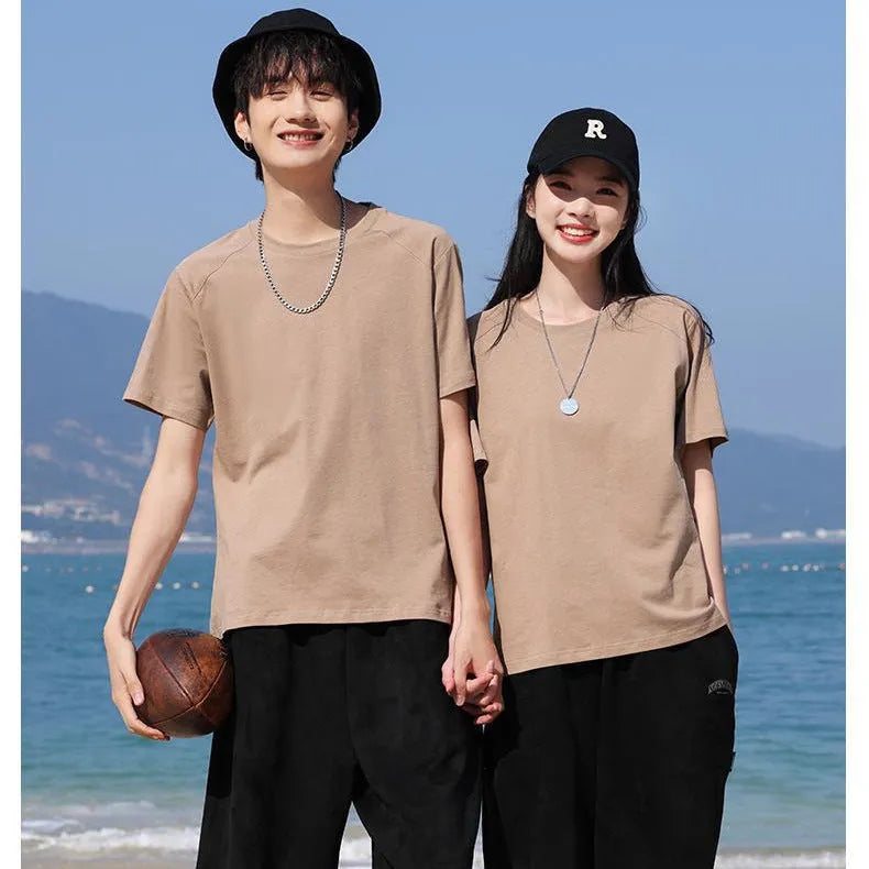 Men's pure cotton short sleeve t-shirt in solid colour, shown in a straight-cut pullover style.
