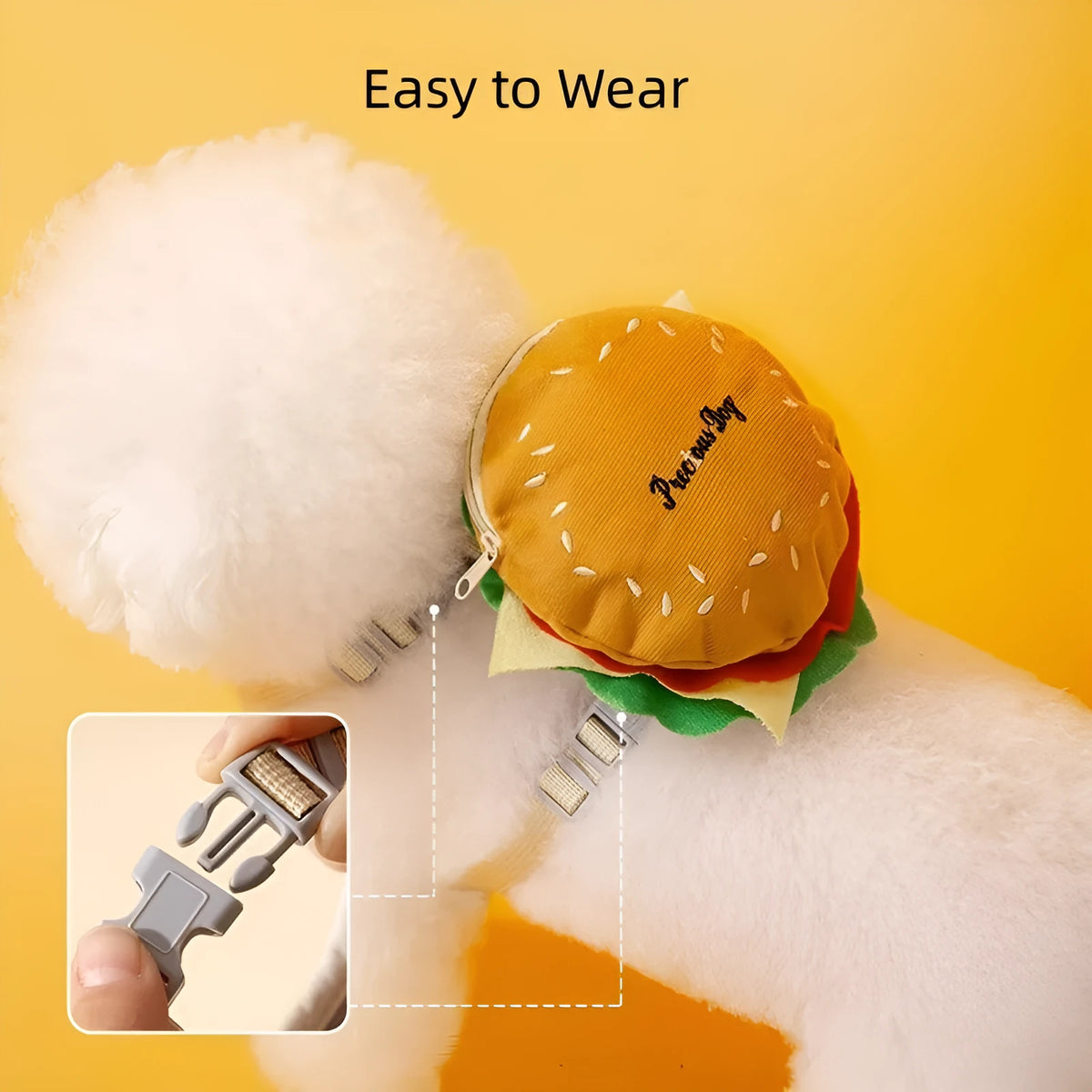 Cartoon hamburger chips design adjustable pet vest leash rope in escape-proof walking harness