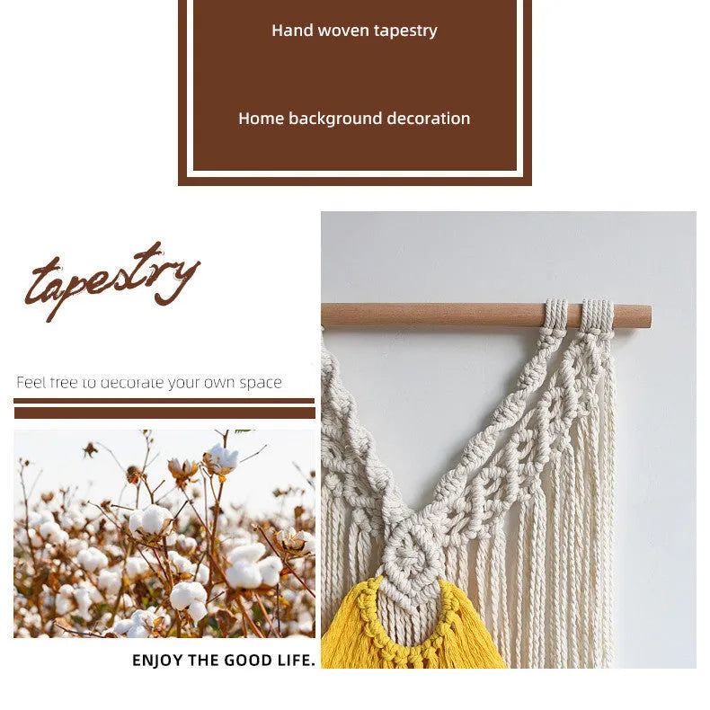 Nordic style creamy white cotton woven tapestry wall hanging 120x95cm rectangle
