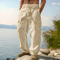 Men's cotton wide-leg casual trousers in light army green colour showing loose fit and mid-waist design