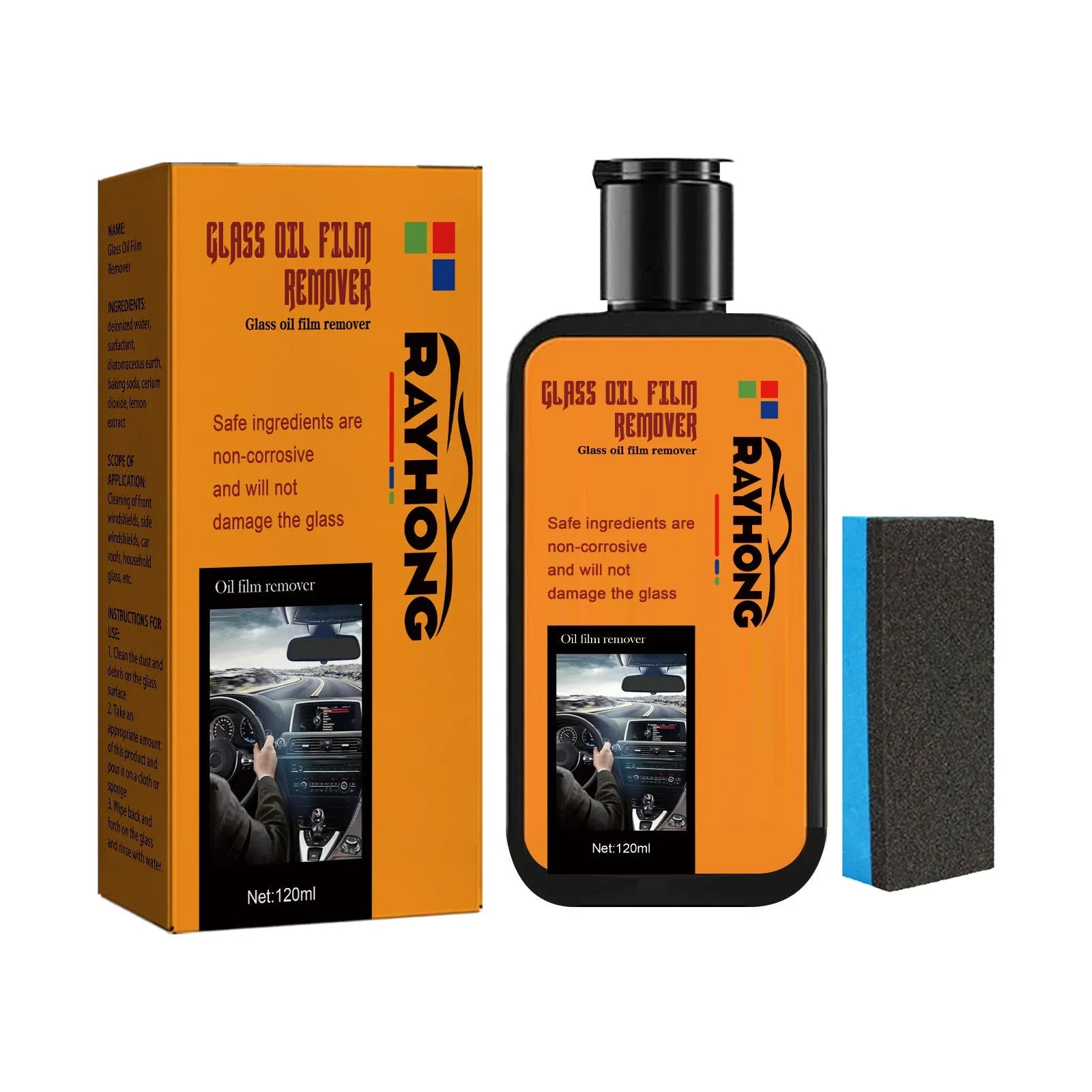 Car window glass oil film remover 120ml with sponge for windscreen cleaning