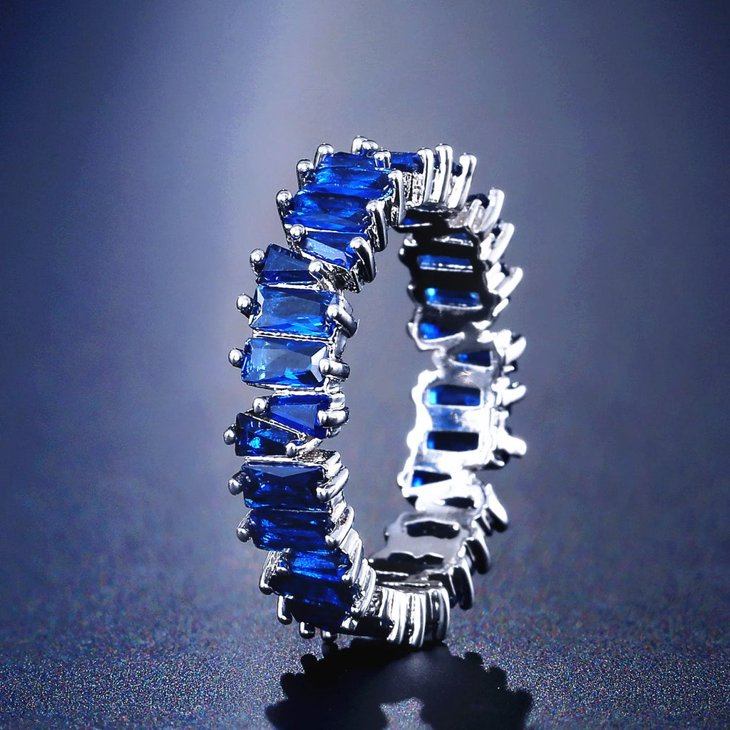 Women's copper ring with micro inlay AAA zircon, geometric shape, white gold plated finish