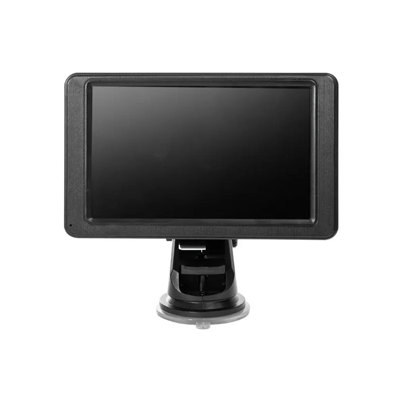 7-inch portable vehicle MP5 player with mounting bracket on black background