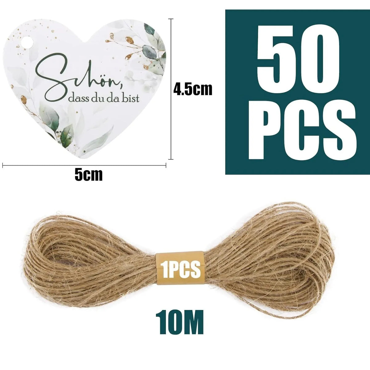 Pack of 50 floral heart-shaped paper gift tags in two colour styles for parties and weddings.
