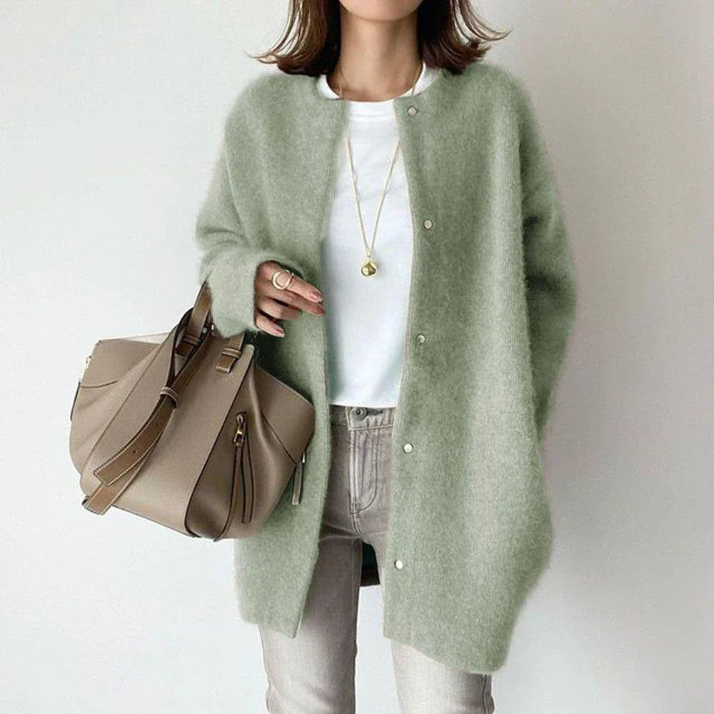 A cozy, stylish knitted cardigan jacket in a variety of colors for women's autumn and winter fashion