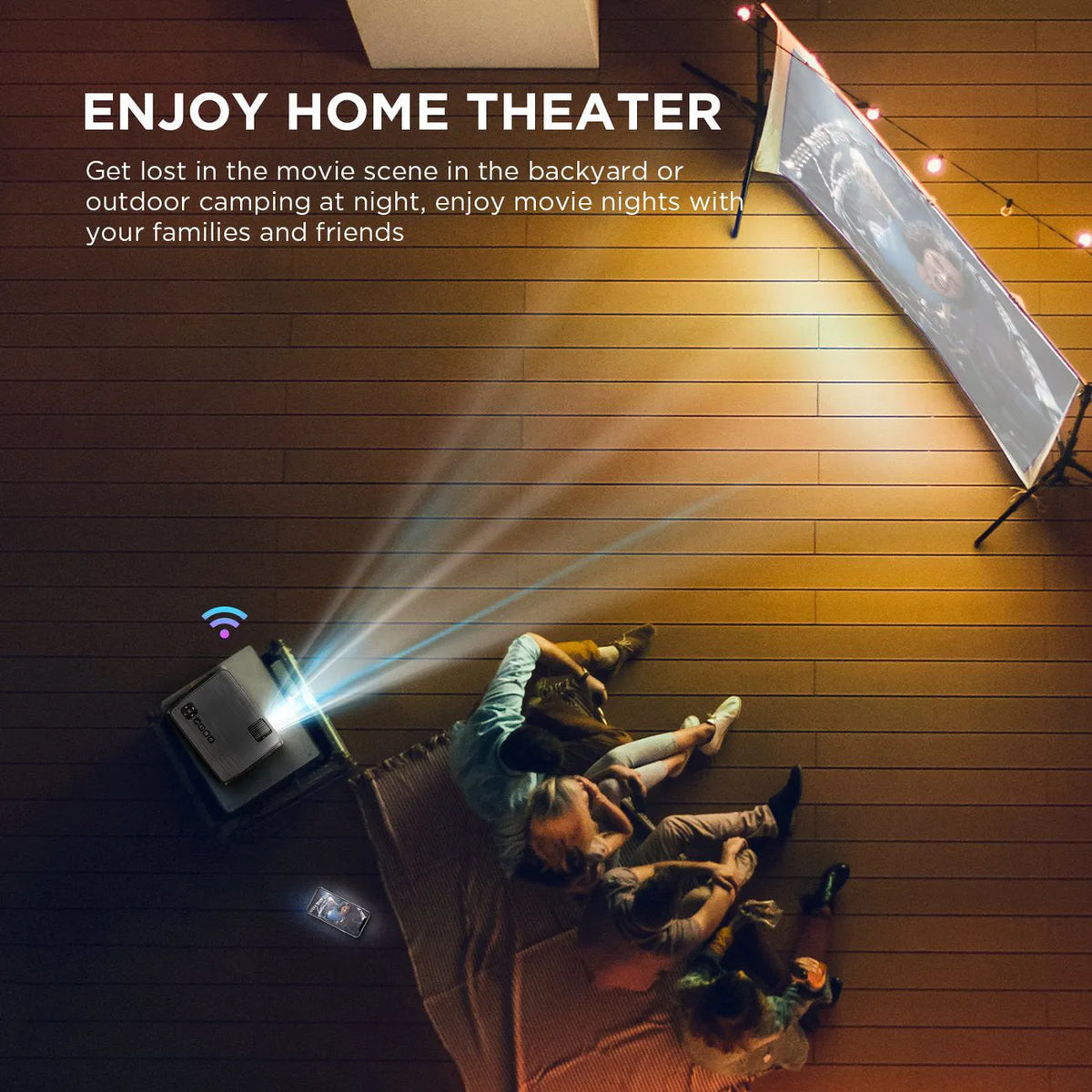 Black home projector with glass lens, 720p resolution, 3900 lumens brightness, 50-230 inch screen, UK plug