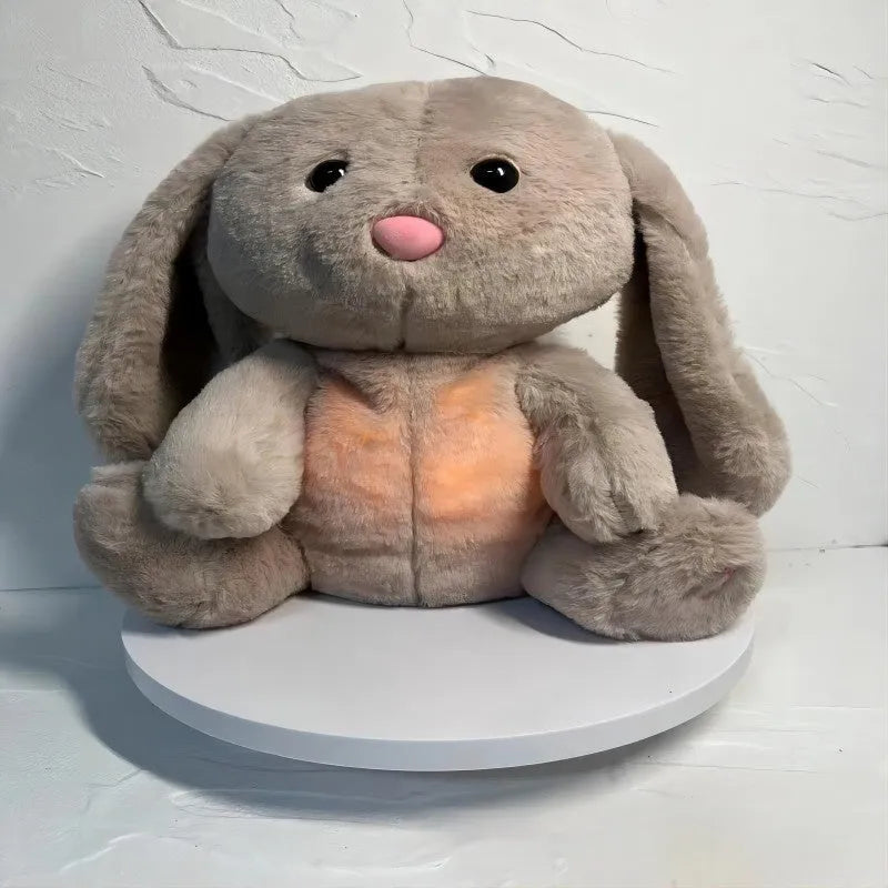 32cm breathing rabbit plush toy with soft belly showing rhythmic motion for infant calming