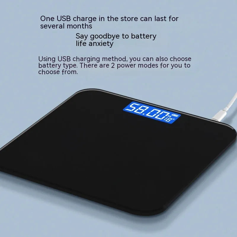 Electronic body weight scale with digital display in black, rose red or white finish.