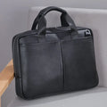 Genuine leather large capacity horizontal briefcase in black for men, first layer cowhide with sewing line detailing