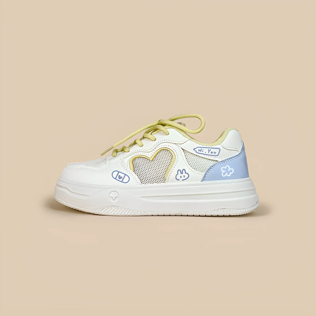 Summer mesh breathable sports casual sneakers in Meow Rabbit Sea Salt Cheese colour with lace-up closure
