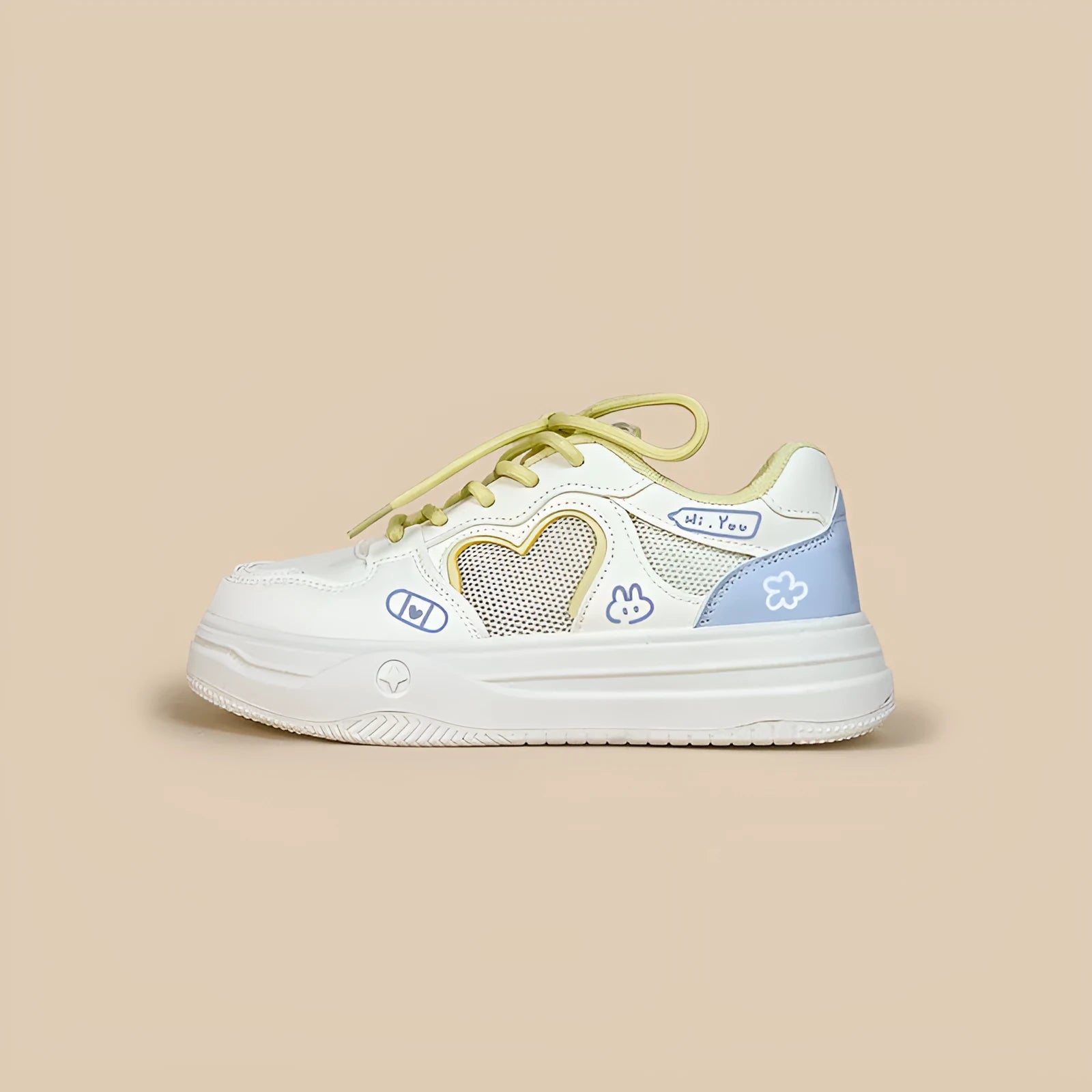 Summer mesh breathable sports casual sneakers in Meow Rabbit Sea Salt Cheese colour with lace-up closure