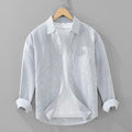 Men's loose long-sleeved vertical striped shirt in pure cotton, grey or blue and white stripes, sizes M to 3XL
