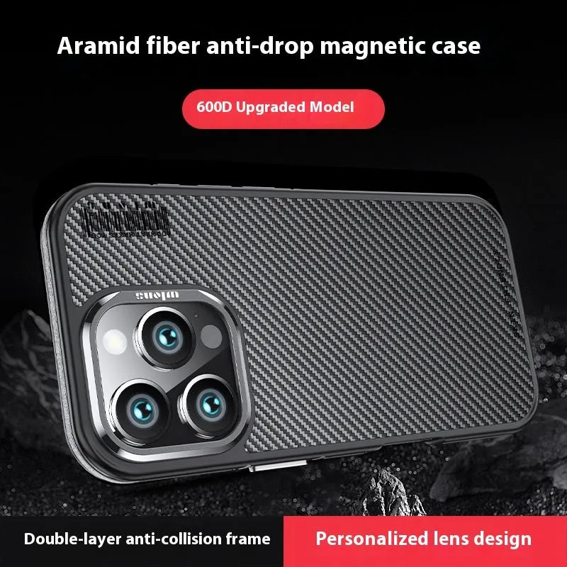 Aramid fibre and PC iPhone case in frosted finish with magnetic suction and shockproof design
