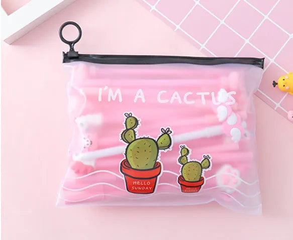 20 black 0.5mm gel pens in Marvel cartoon cactus character plastic case measuring 21 by 17cm